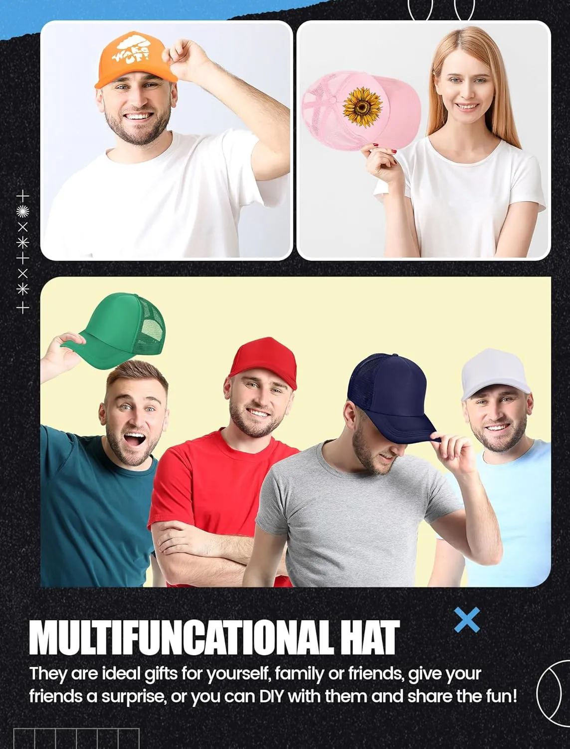 10 Pcs Sublimation Blank Trucker Hats Bulk Mesh Baseball Cap Polyester Mesh Trucker Hat for Men and Women