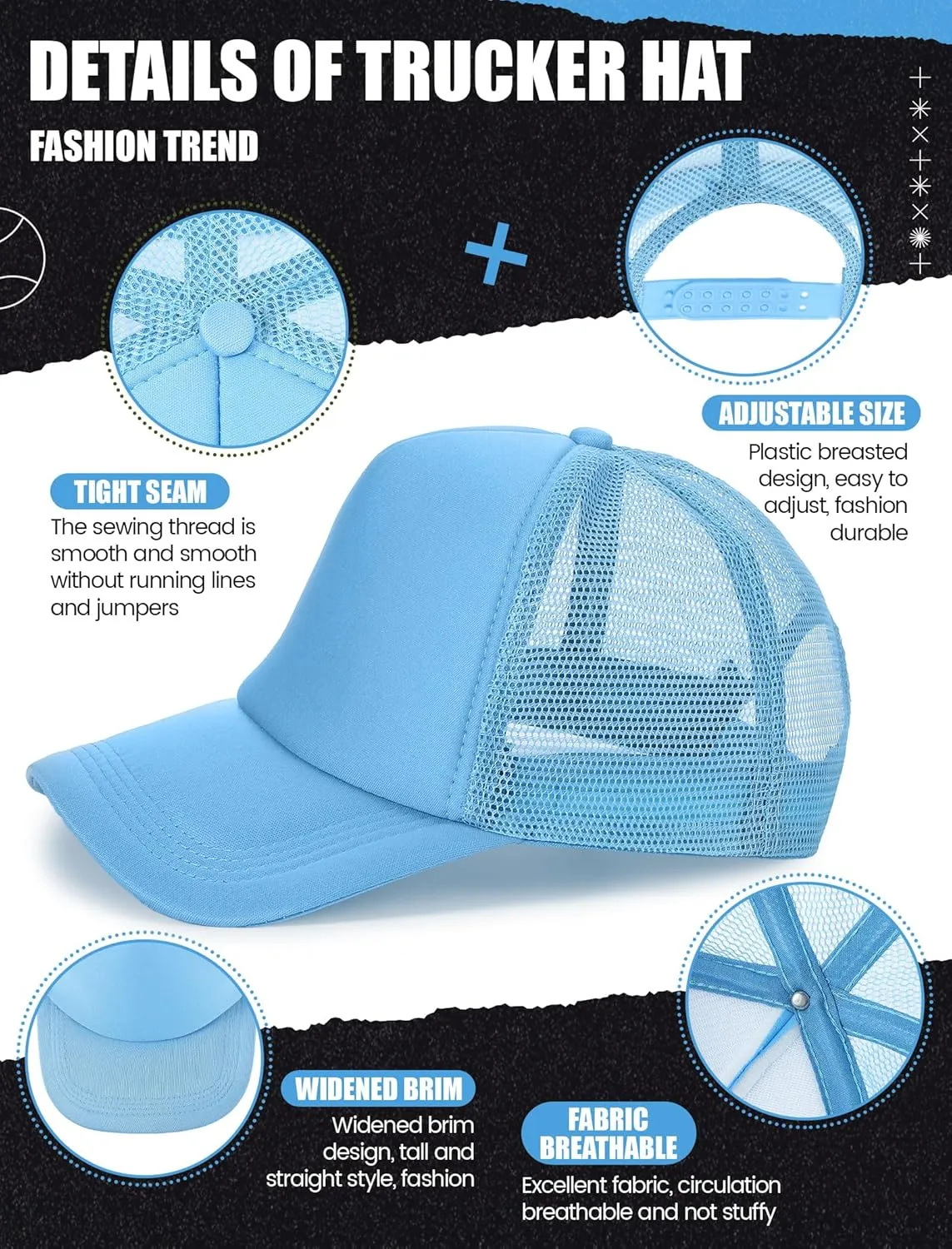 10 Pcs Sublimation Blank Trucker Hats Bulk Mesh Baseball Cap Polyester Mesh Trucker Hat for Men and Women