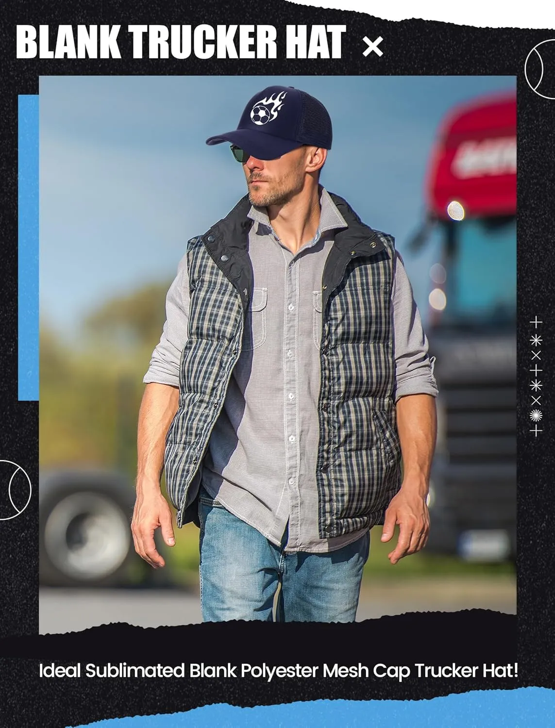 10 Pcs Sublimation Blank Trucker Hats Bulk Mesh Baseball Cap Polyester Mesh Trucker Hat for Men and Women