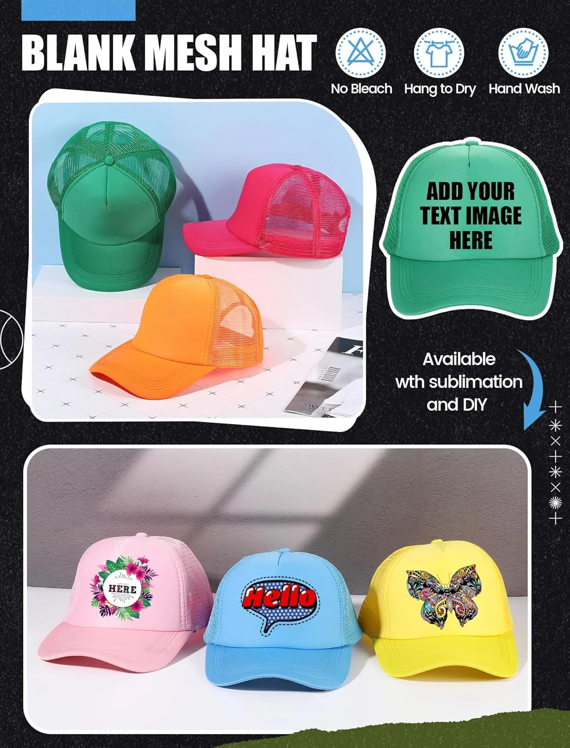 10 Pcs Sublimation Blank Trucker Hats Bulk Mesh Baseball Cap Polyester Mesh Trucker Hat for Men and Women