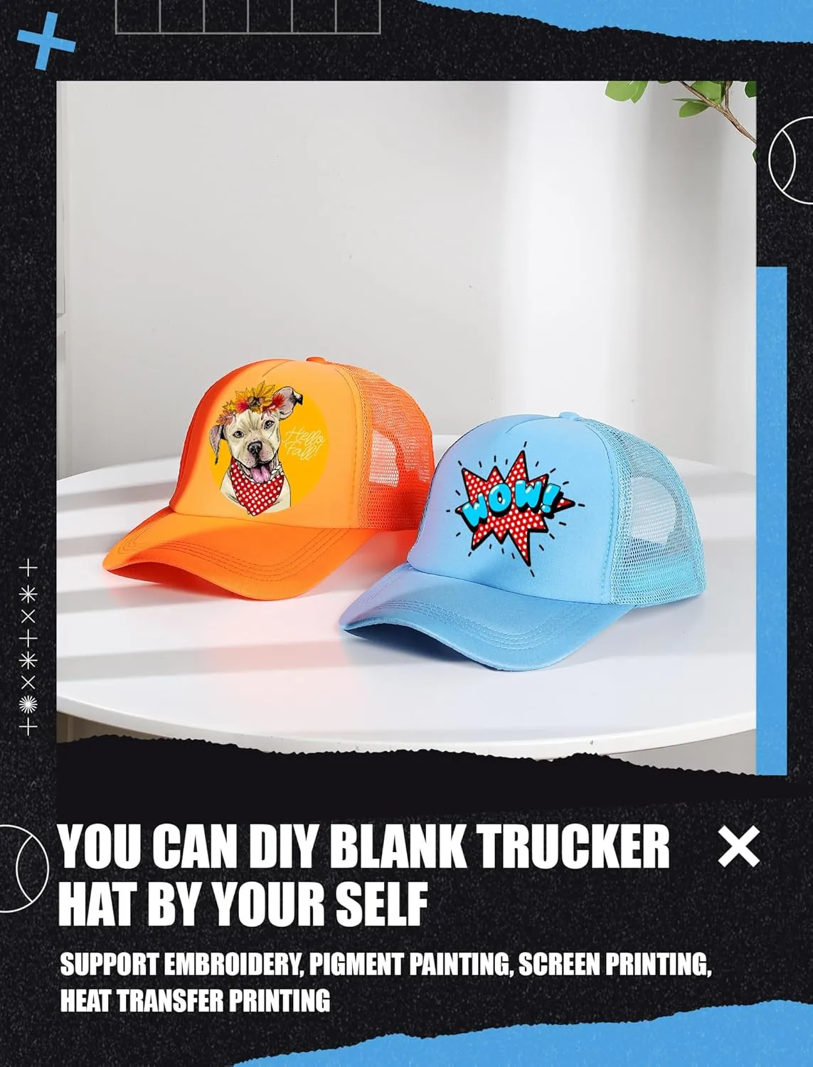 10 Pcs Sublimation Blank Trucker Hats Bulk Mesh Baseball Cap Polyester Mesh Trucker Hat for Men and Women