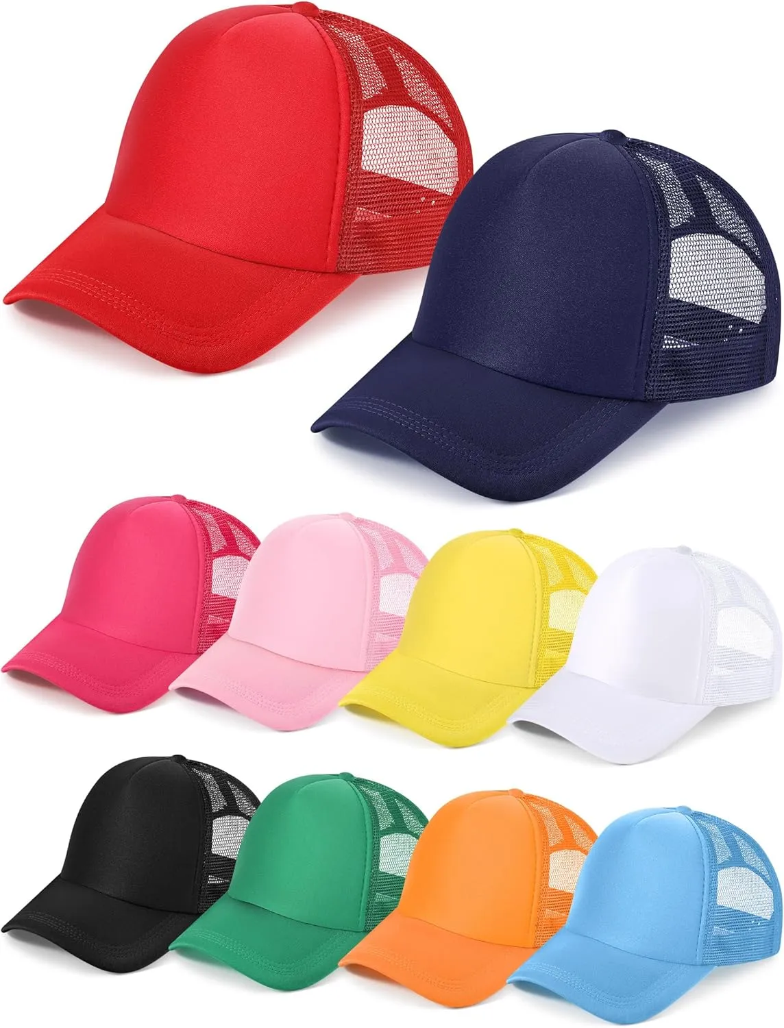 10 Pcs Sublimation Blank Trucker Hats Bulk Mesh Baseball Cap Polyester Mesh Trucker Hat for Men and Women