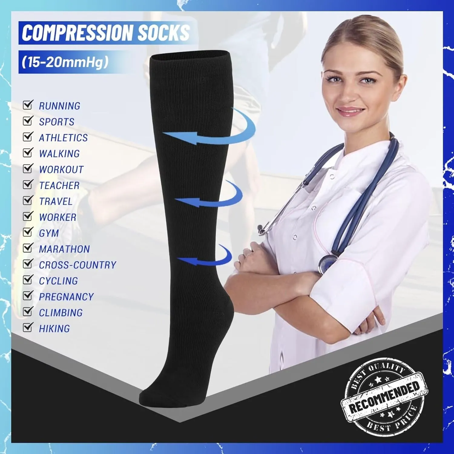 3 Pairs Compression Socks for Women & Men 15-20 mmHg,Best Support for Cycling Athletic Hiking Running