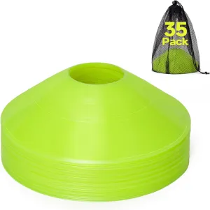 35 PCS Agility Soccer Cones for Training, Reusable Sports Cones for Drills with Mesh Bag, Training Cones for Soccer Practice, Football, Basketball - Disc Cones Training Equipment for Indoor & Outdoor
