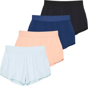 4 Pack: Women's 3" Dry-Fit Dolphin Running Shorts with Pockets - Athletic Gym Workout Basketball Sports Shorts