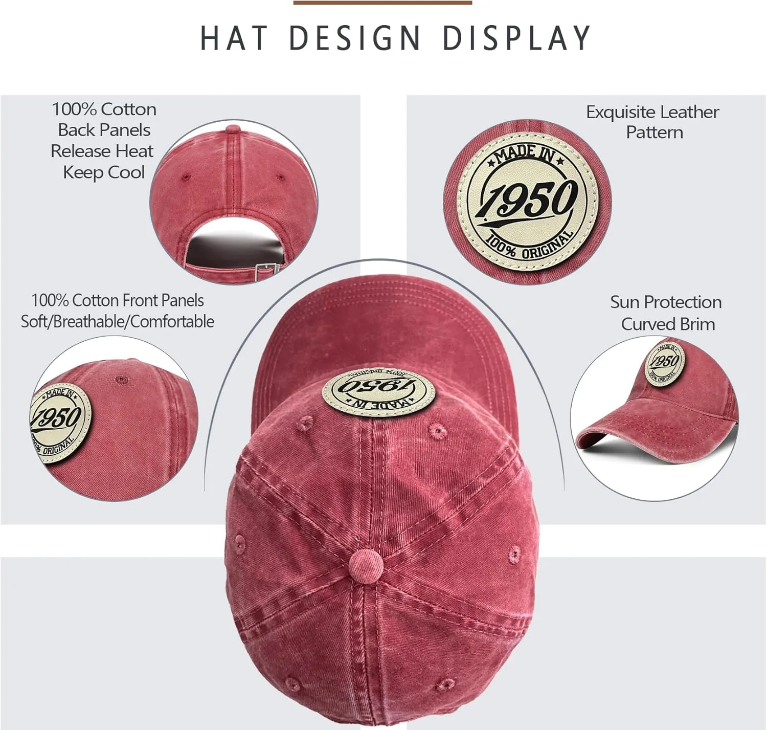 75th Birthday Gifts for Men Women 75 Year Old Gifts 1950 Birthday Vintage Hat 100% Cotton Baseball Cap