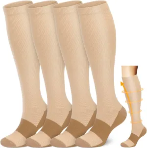ACTINPUT Copper Compression Socks Men Women Circulation 4 Pairs-Best Support for Nurses,Running,Cycling