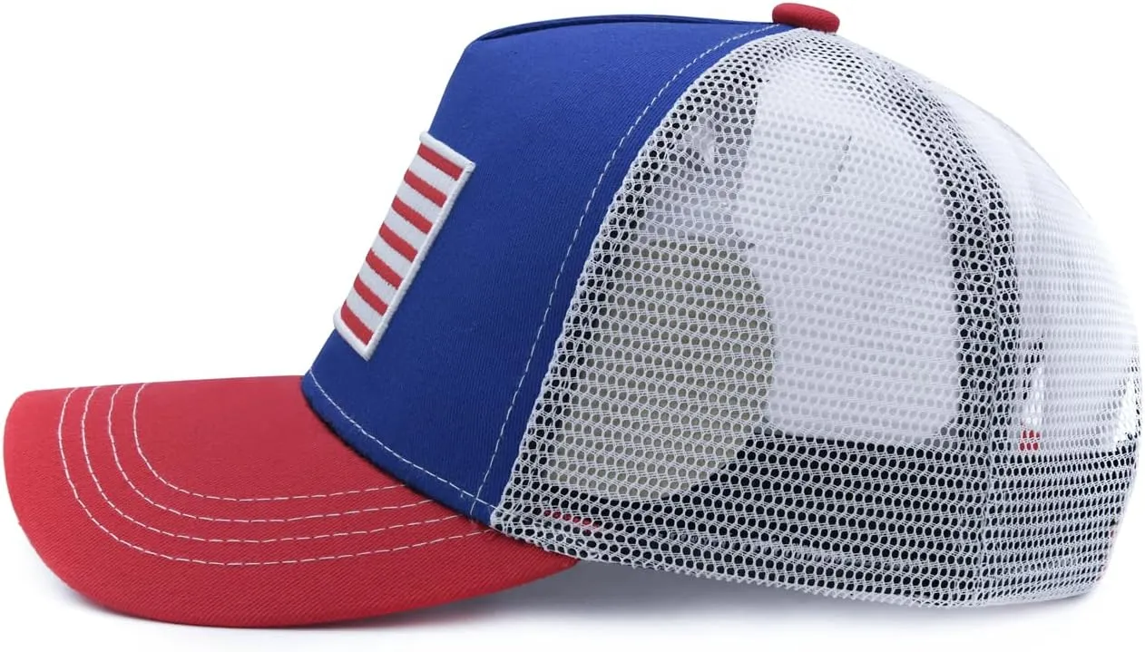 American Flag Trucker Hat, Snapback Mesh USA Flag Baseball Caps, 4th of July for Men Women
