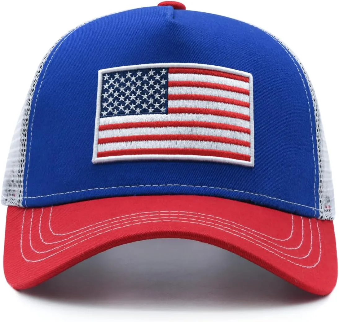 American Flag Trucker Hat, Snapback Mesh USA Flag Baseball Caps, 4th of July for Men Women