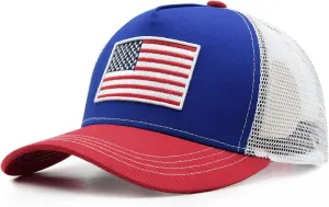 American Flag Trucker Hat, Snapback Mesh USA Flag Baseball Caps, 4th of July for Men Women