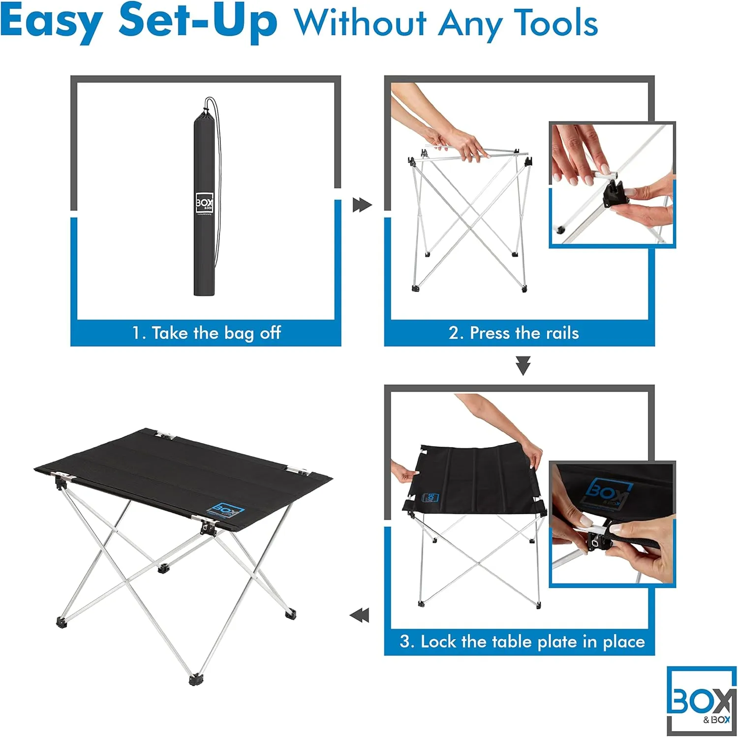 Box&Box Fabric Folding Table with Travel Bag, Portable Outdoor Foldable Table for Camp, Beach, Picnic, 29x21.6x19 in, Black