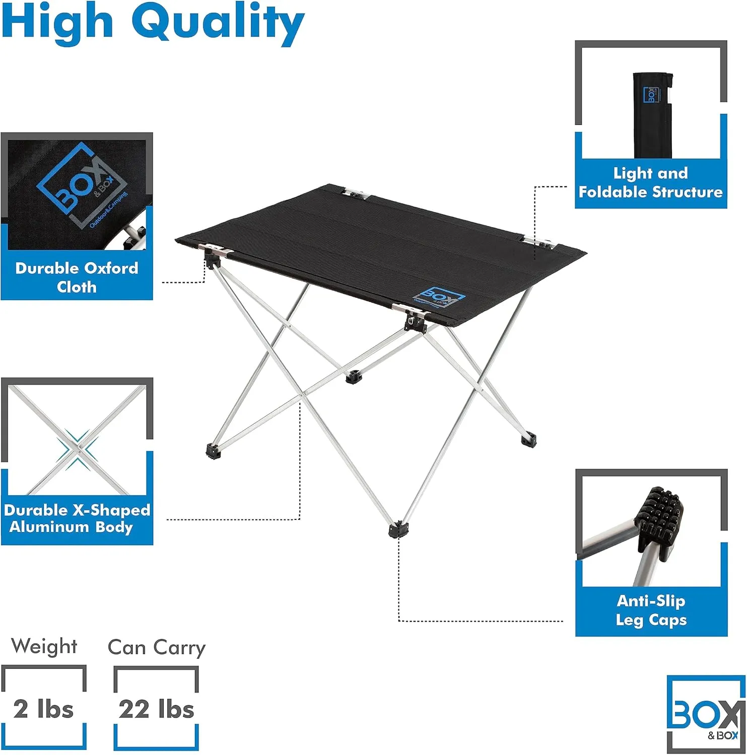 Box&Box Fabric Folding Table with Travel Bag, Portable Outdoor Foldable Table for Camp, Beach, Picnic, 29x21.6x19 in, Black