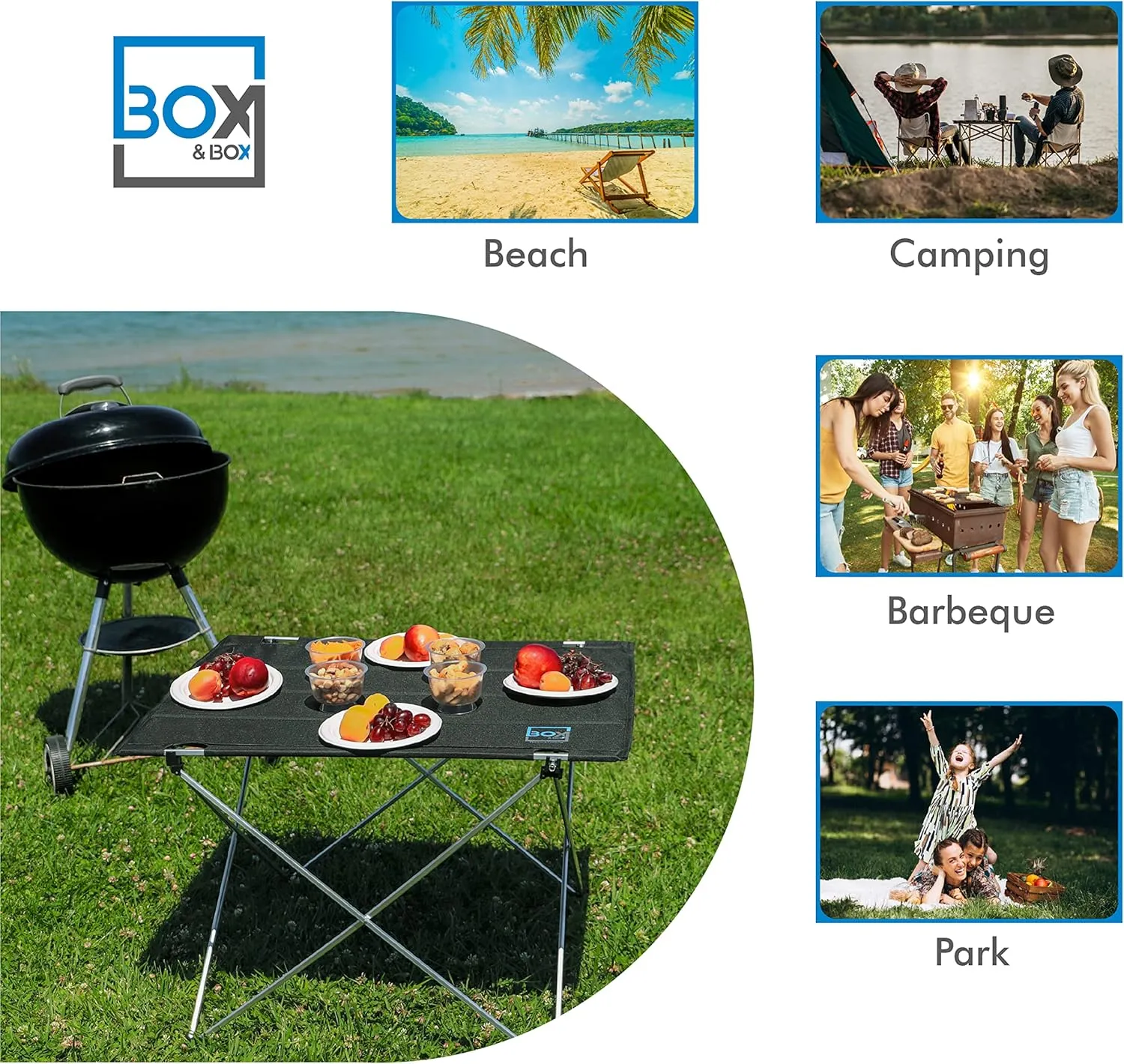 Box&Box Fabric Folding Table with Travel Bag, Portable Outdoor Foldable Table for Camp, Beach, Picnic, 29x21.6x19 in, Black