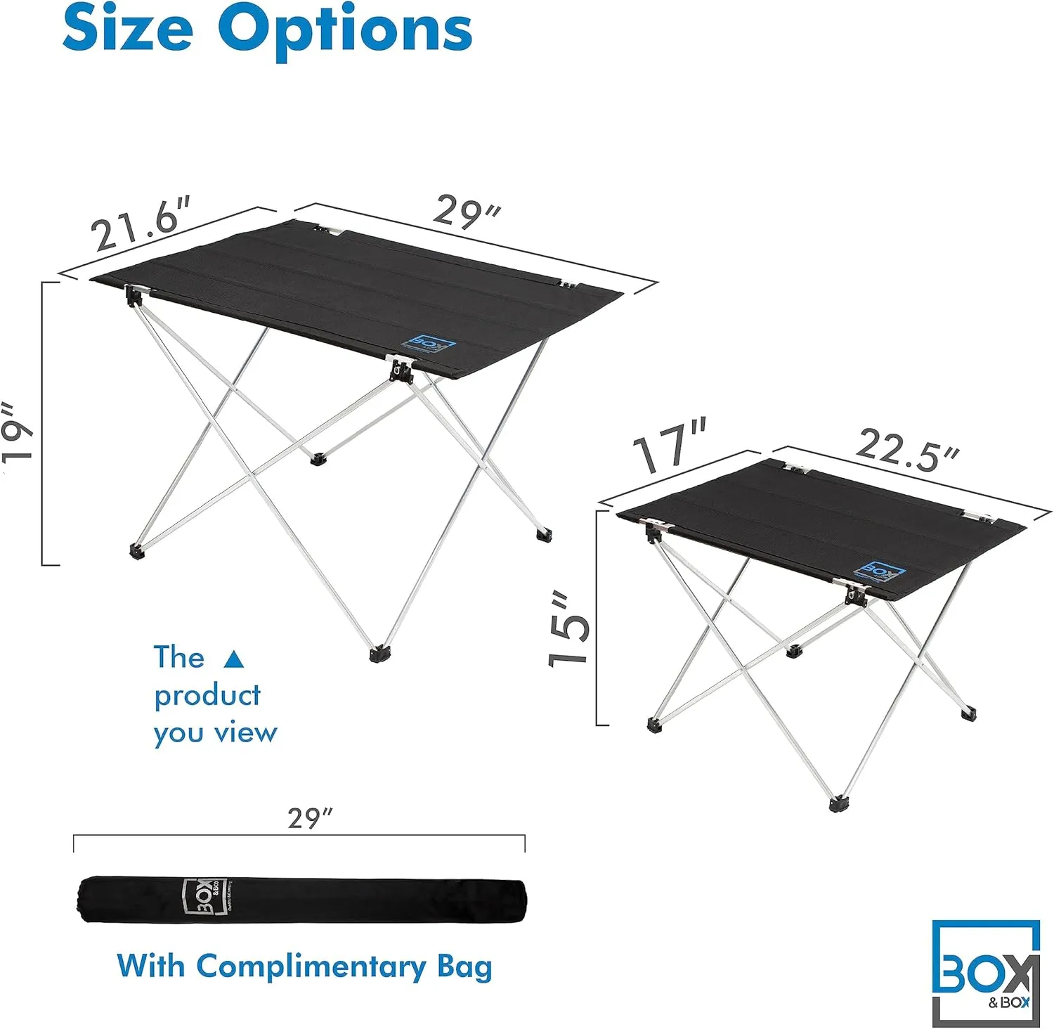Box&Box Fabric Folding Table with Travel Bag, Portable Outdoor Foldable Table for Camp, Beach, Picnic, 29x21.6x19 in, Black