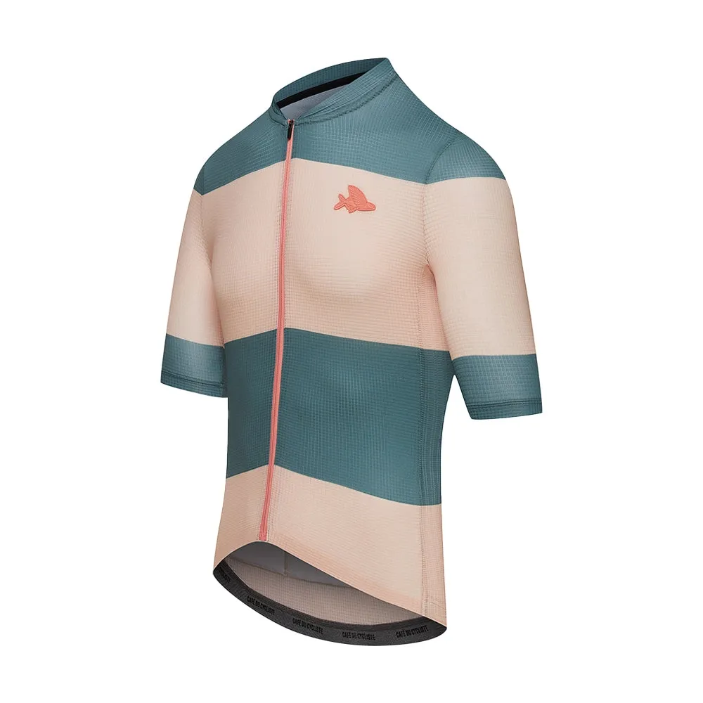 CAFE DU CYCLISTE Angeline Ultralight Cycling Jersey - Sand Scots Pine Stripe