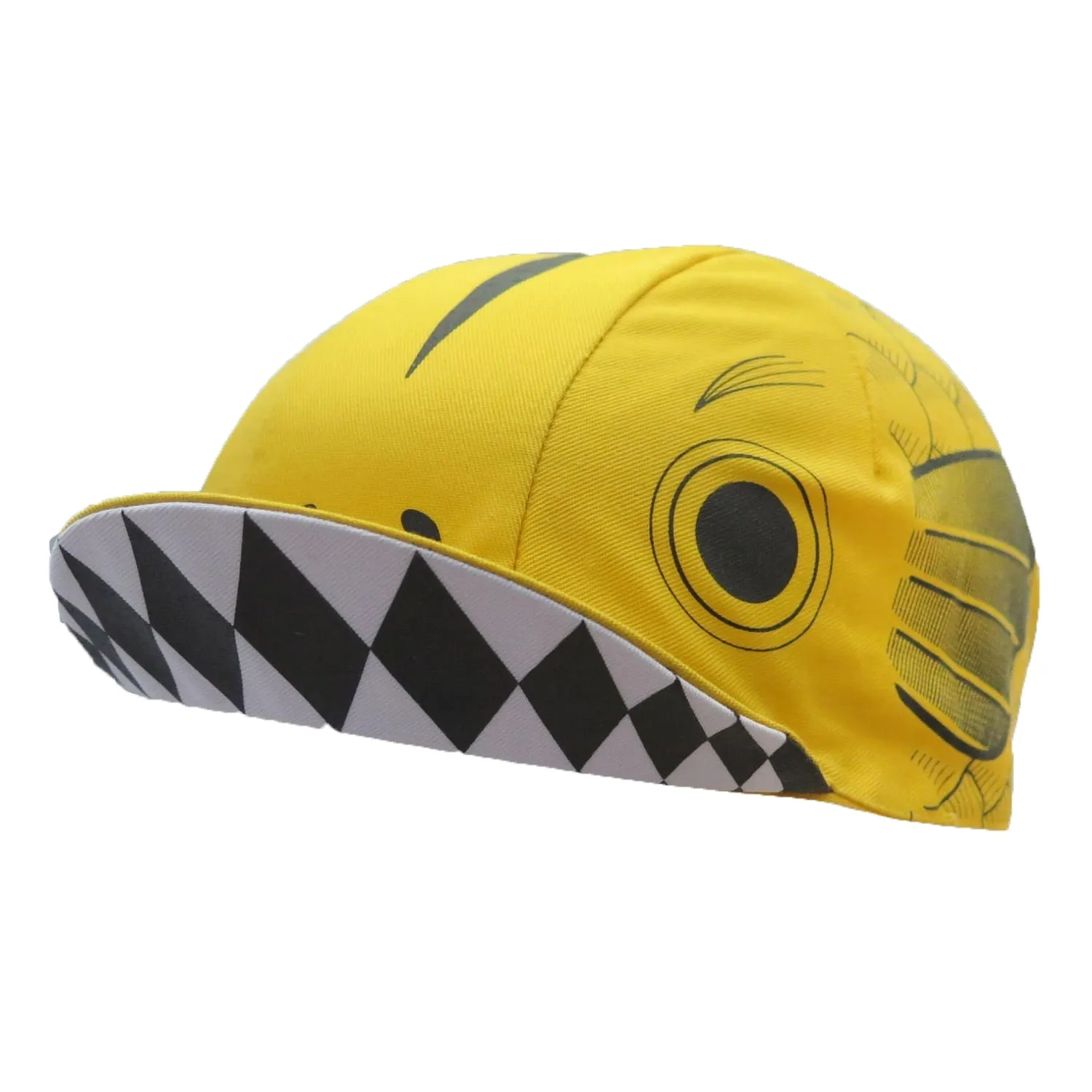 Classic Retro Pizza Fish With Wings Bulldog Cartoon Print Polyester Bicycle Women's Men's Caps Quick Drying Elasticity