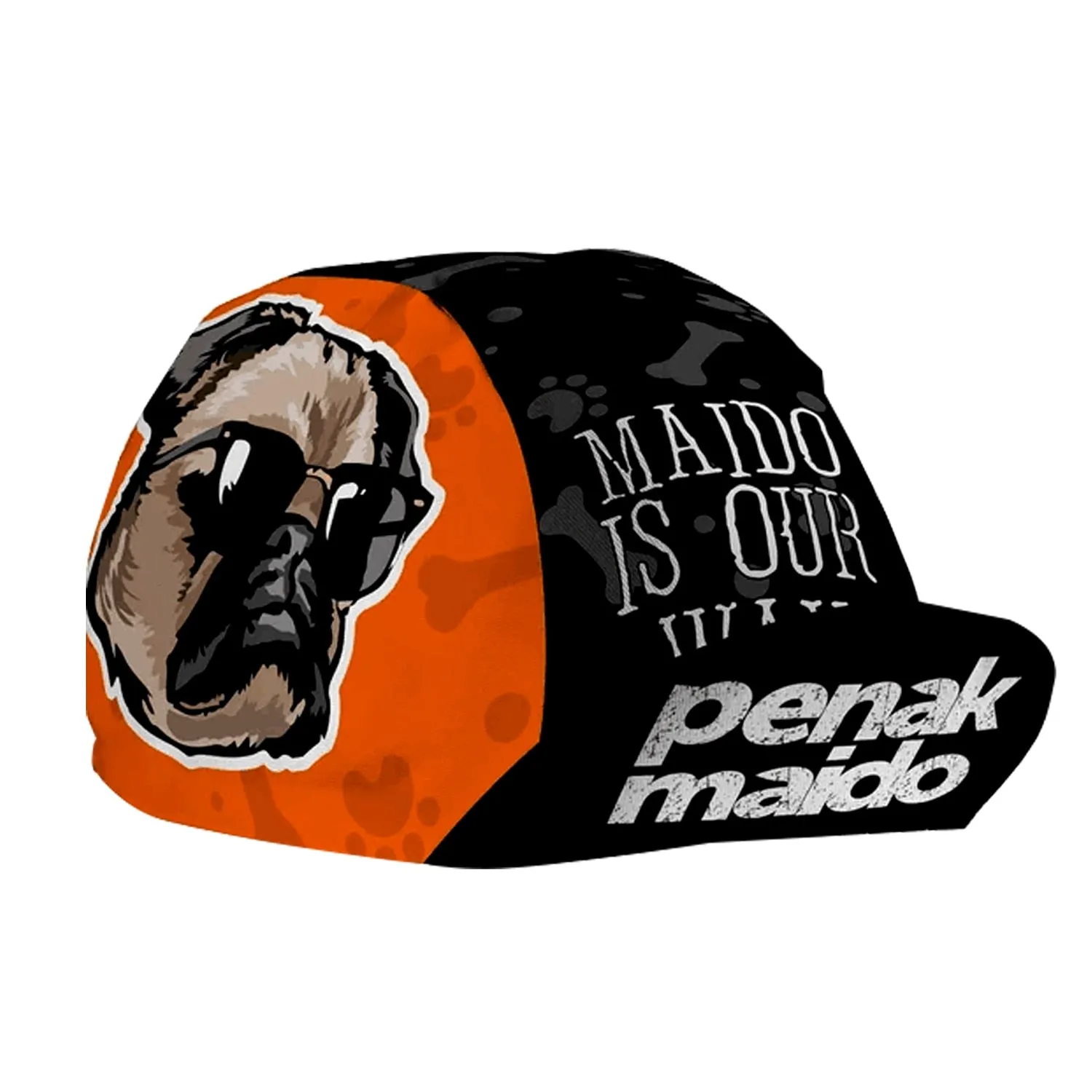 Classic Retro Pizza Fish With Wings Bulldog Cartoon Print Polyester Bicycle Women's Men's Caps Quick Drying Elasticity