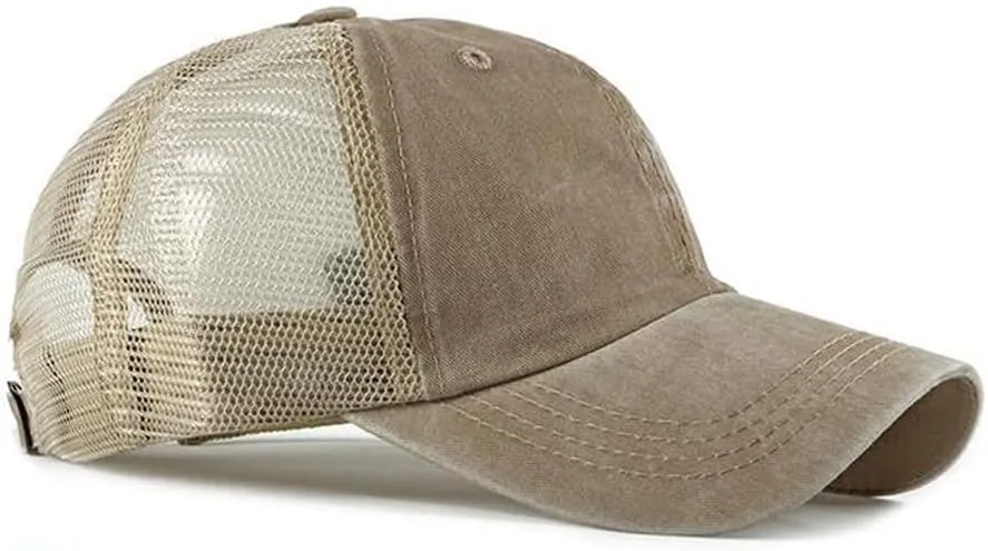 Croogo Men's Adjustable Mesh Back Cap Curved Bill Snapback Mesh Baseball Cap Retro Washed Trucker Cap Breathable Sun Hat