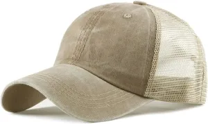 Croogo Men's Adjustable Mesh Back Cap Curved Bill Snapback Mesh Baseball Cap Retro Washed Trucker Cap Breathable Sun Hat