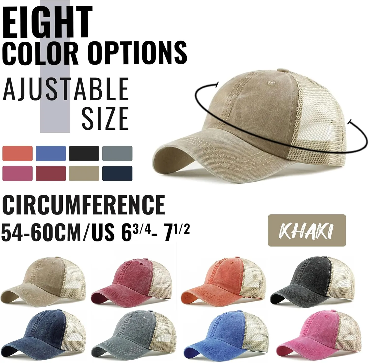 Croogo Men's Adjustable Mesh Back Cap Curved Bill Snapback Mesh Baseball Cap Retro Washed Trucker Cap Breathable Sun Hat