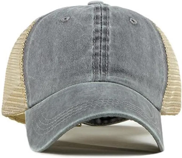 Croogo Men's Adjustable Mesh Back Cap Curved Bill Snapback Mesh Baseball Cap Retro Washed Trucker Cap Breathable Sun Hat