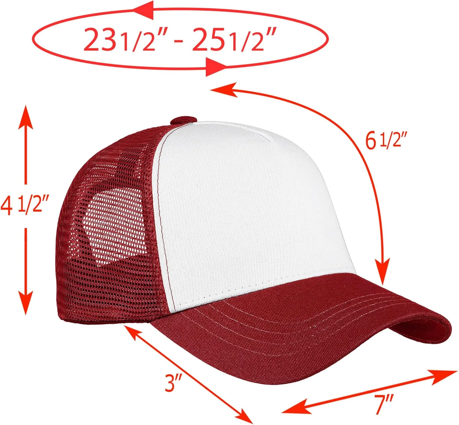 Falari 5-Panel Mesh Baseball Cap, Trucker Hat, Structured Plain Design, Cotton, Adjustable Size