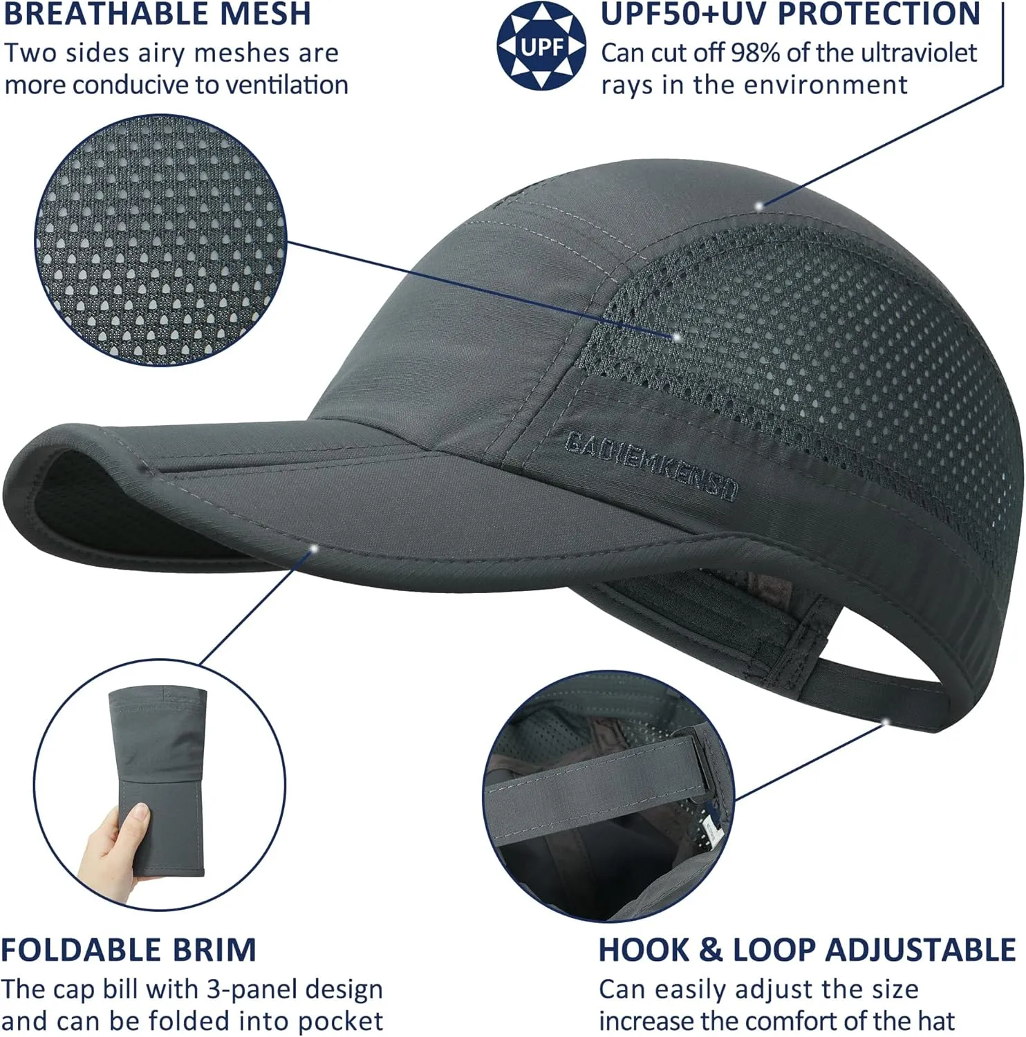 GADIEMKENSD Mens Folding Outdoor Hat Long Brim UPF 50  Sun Protection