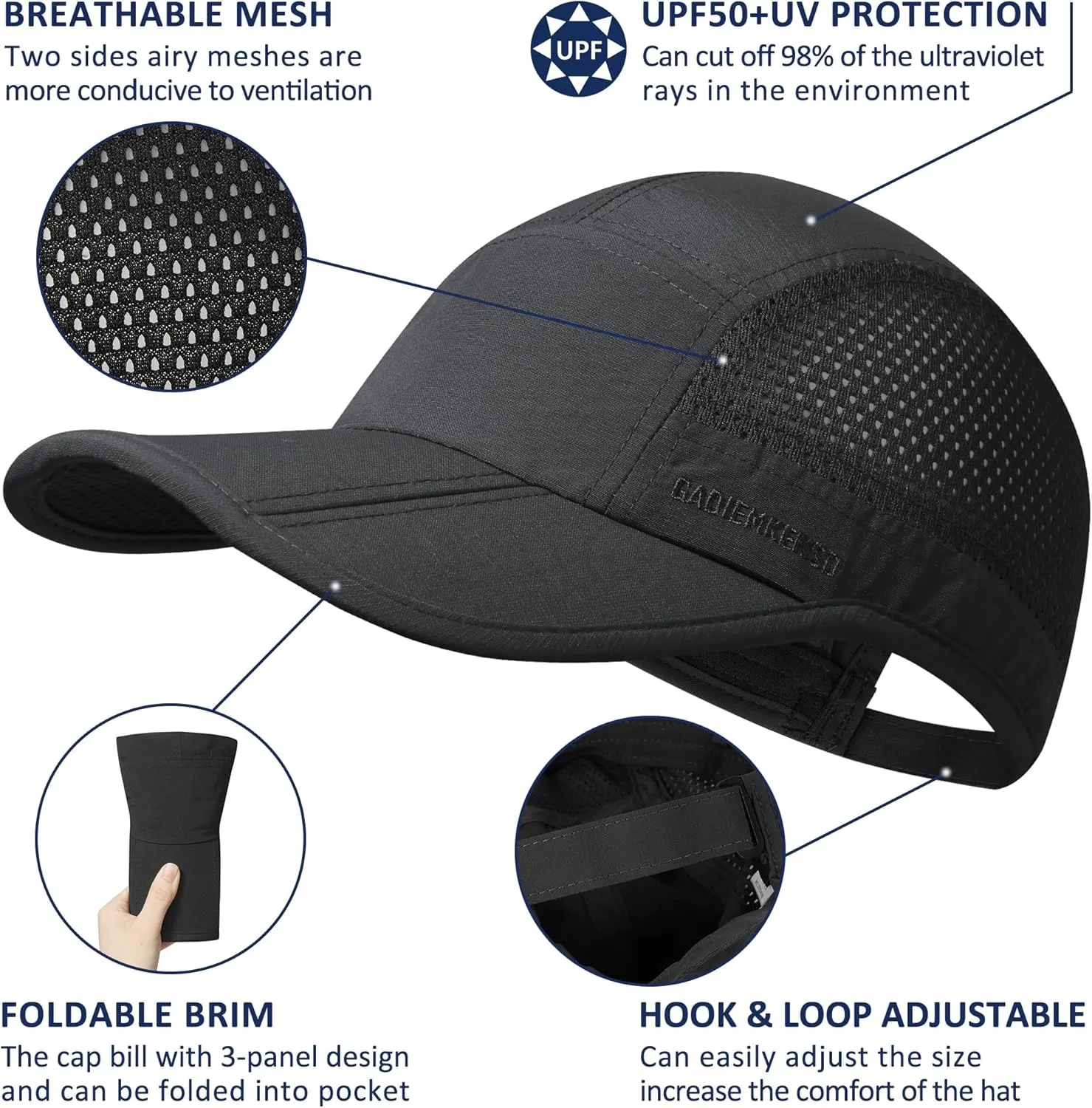 GADIEMKENSD Mens Folding Outdoor Hat Long Brim UPF 50  Sun Protection