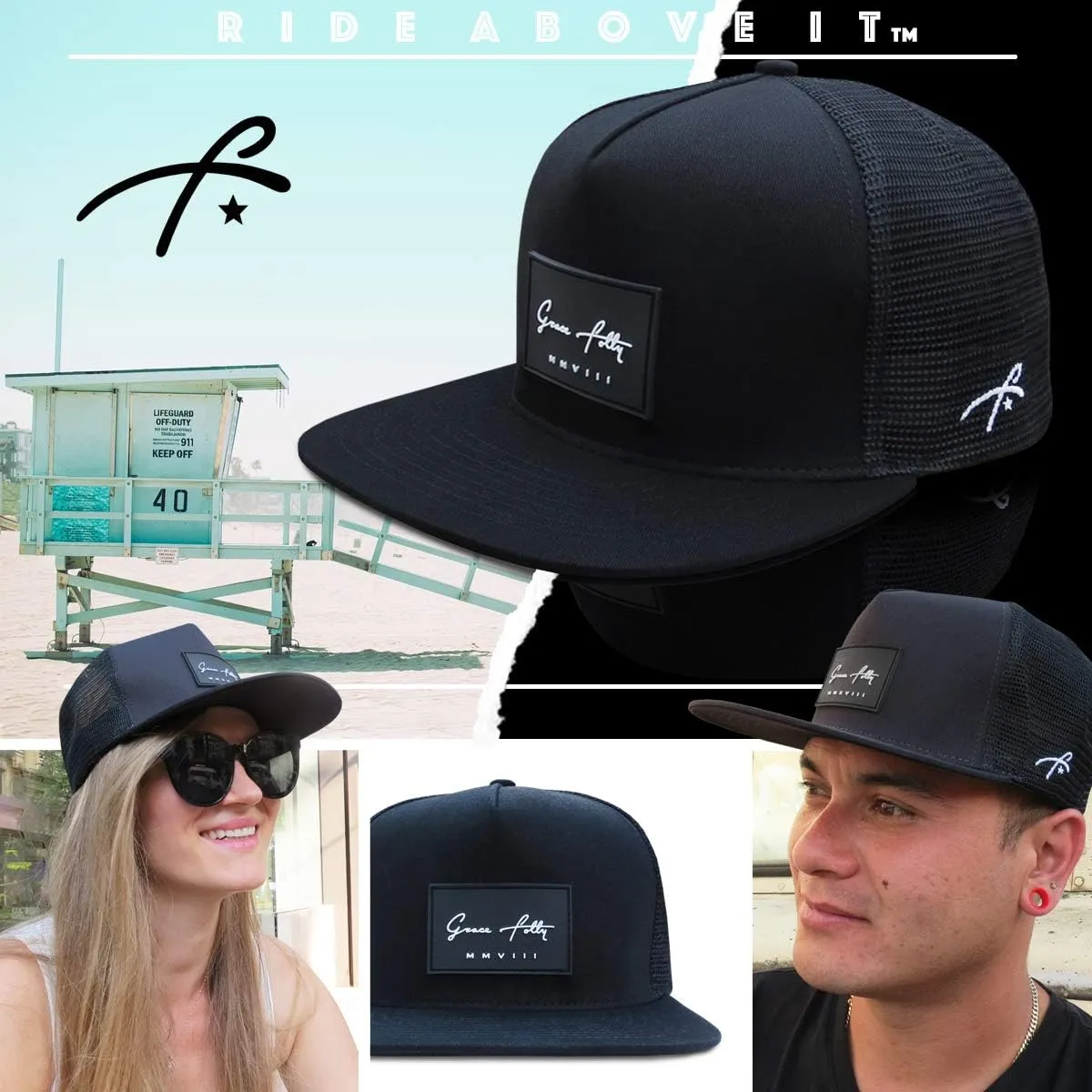Grace Folly Trucker Hat for Men & Women. Snapback Mesh Caps
