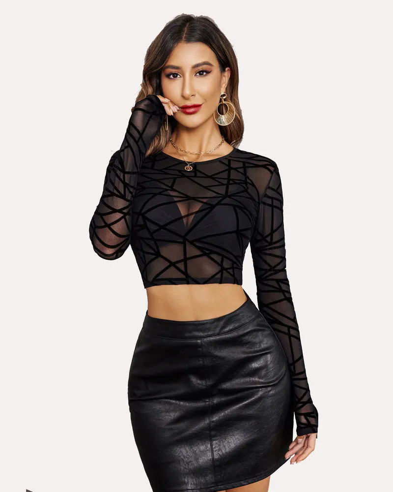 Halloween Mesh Sheer Crop Top