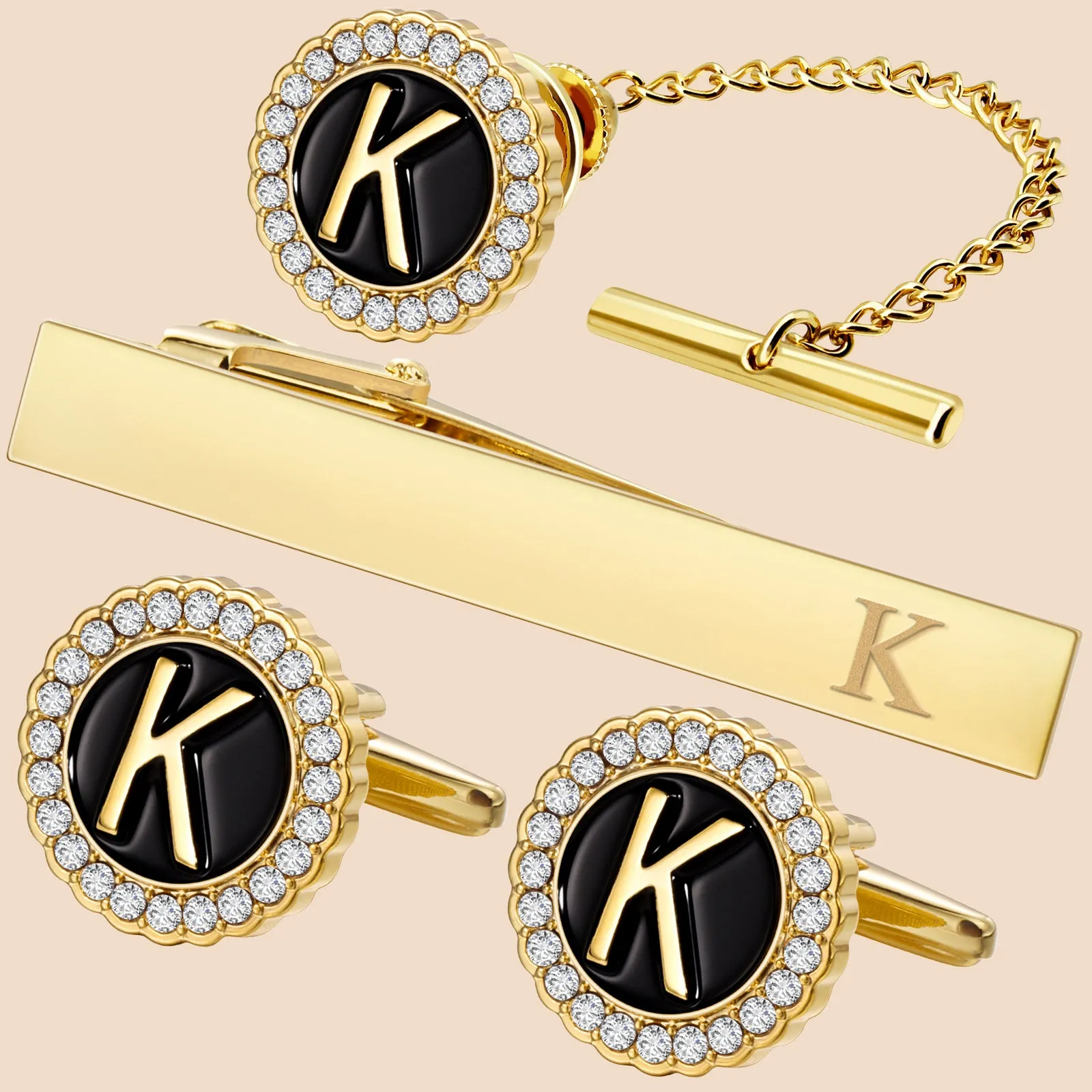HAWSON Tie Clips for Men, Cufflinks for Men, Tie Tack & Lapel pins for Men, Suitable for Neckties and French Cuff or Dress Shirt Suits, Jewelry Box Packed, Initials Designed.