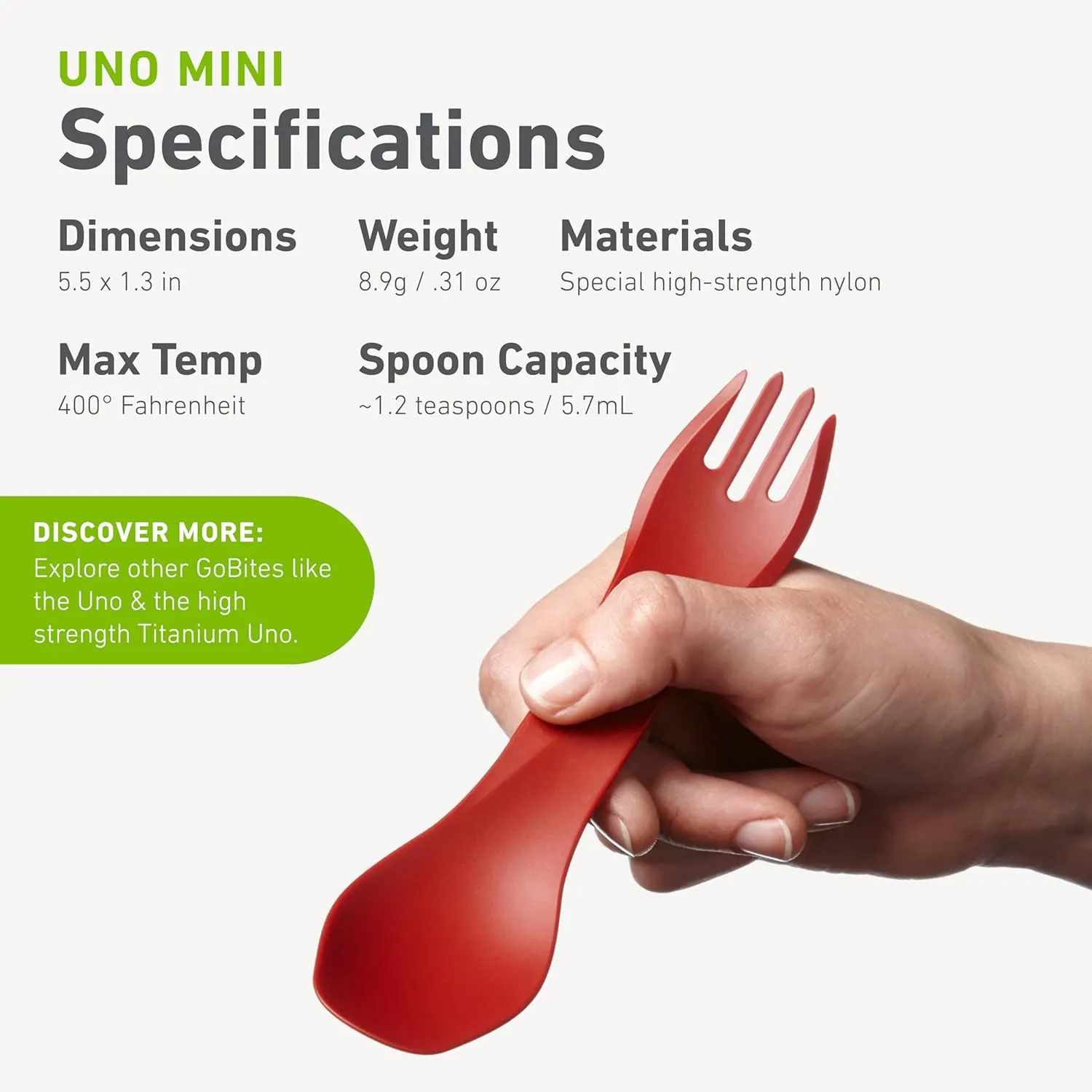 humangear GoBites Uno | Travel & Camping Utensils | Portable & Convertible Dining Ware | Multi-Functional Spork, Dark Gray