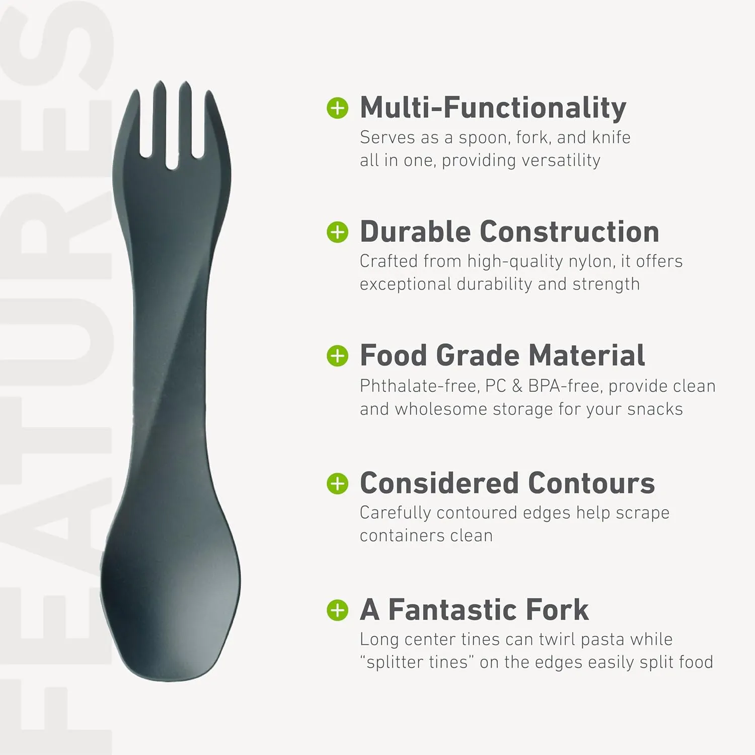 humangear GoBites Uno | Travel & Camping Utensils | Portable & Convertible Dining Ware | Multi-Functional Spork, Dark Gray