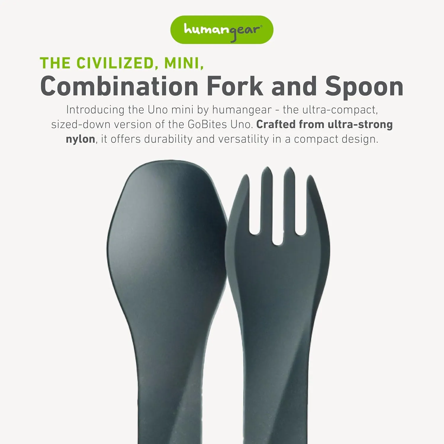 humangear GoBites Uno | Travel & Camping Utensils | Portable & Convertible Dining Ware | Multi-Functional Spork, Dark Gray