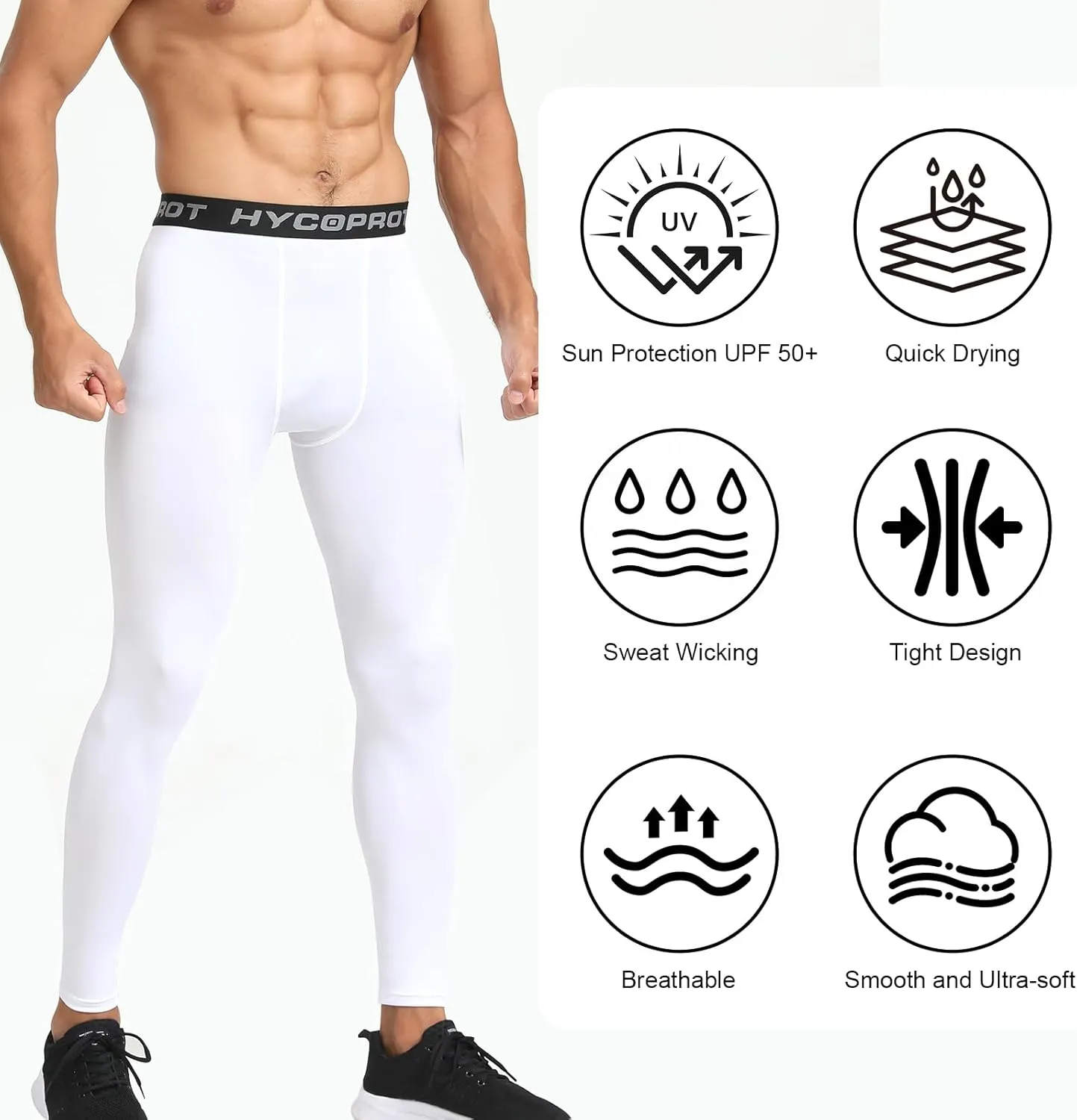 HYCOPROT Men's Compression Pants, Athletic Leggings Base Layer Cool Dry Workout Tights for Running Yoga Gym Basketball