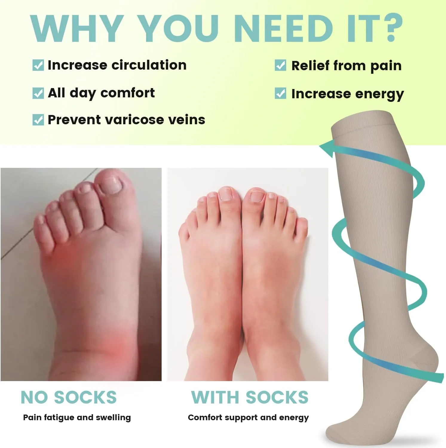 Iseasoo Copper Compression Socks (15-20 mmHg) for Men & Women - Running, Hiking, Cycling, Travel - Improves Circulation