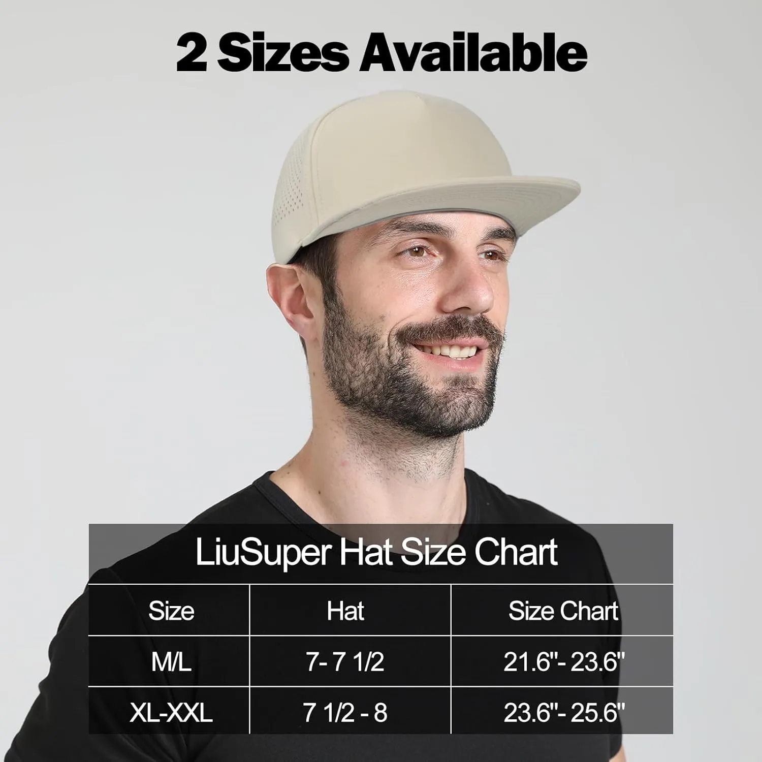 LiuSuper M/L/XL/XXL Flat Brim 5 Panel Hats for Men Performance Mens Snapback Hats Quick Dry Laser Perforated Baseball Cap