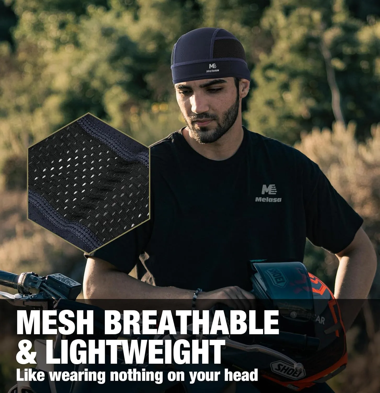 MELASA 4 Pack Cooling Skull Cap for Men Women, Breathable Mesh Helmet Liner, Sweat Bike Cap for Cycling Motorcycle Hard Hat