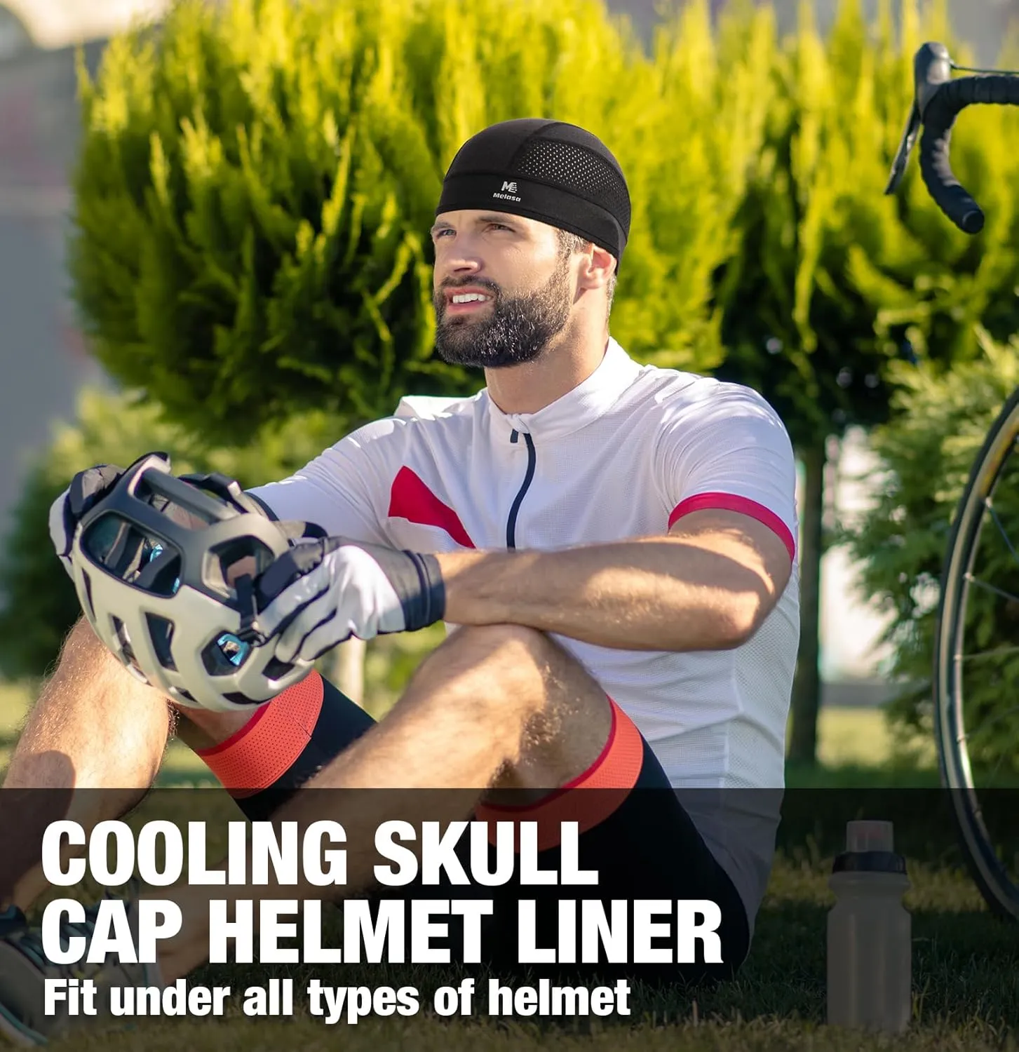MELASA 4 Pack Cooling Skull Cap for Men Women, Breathable Mesh Helmet Liner, Sweat Bike Cap for Cycling Motorcycle Hard Hat