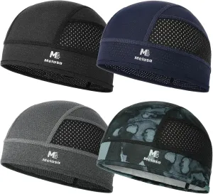 MELASA 4 Pack Cooling Skull Cap for Men Women, Breathable Mesh Helmet Liner, Sweat Bike Cap for Cycling Motorcycle Hard Hat