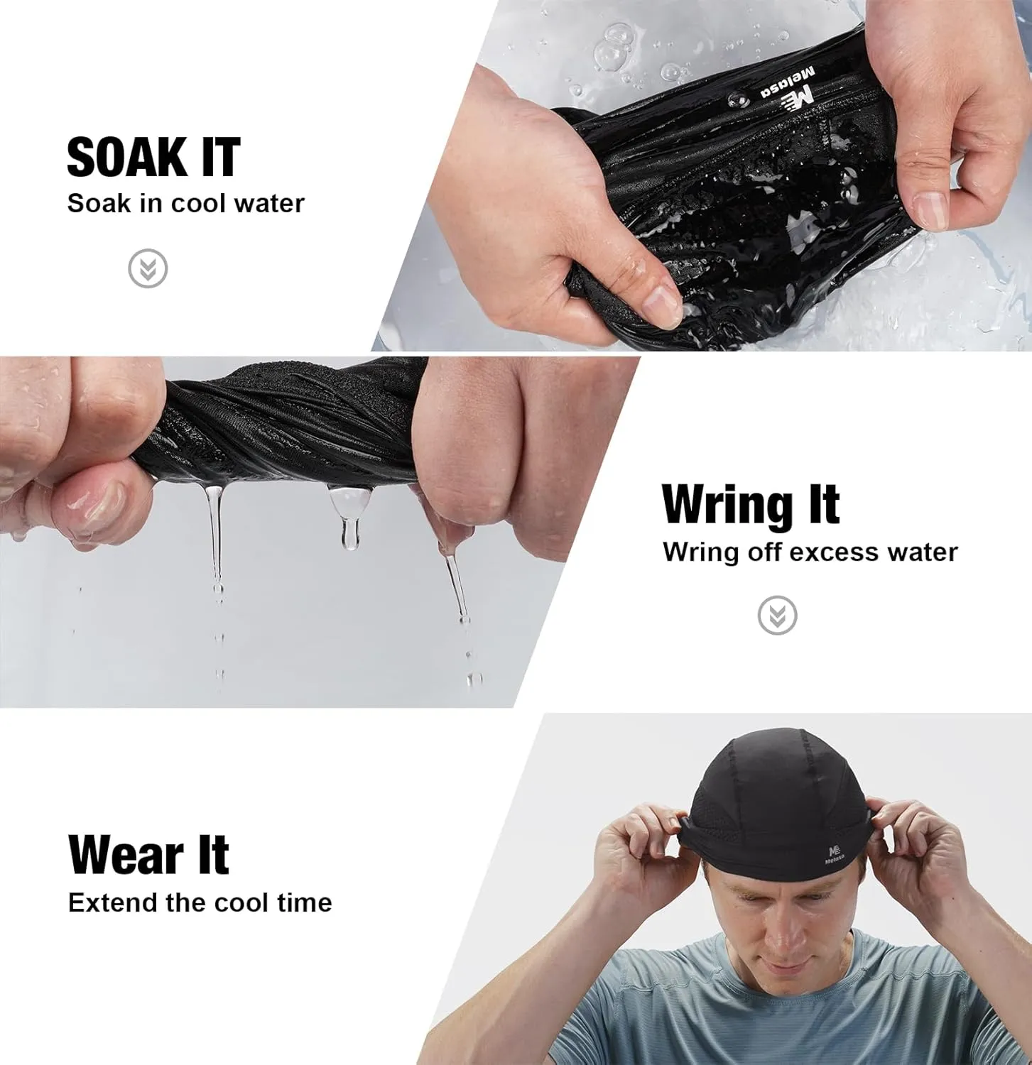 MELASA 4 Pack Cooling Skull Cap for Men Women, Breathable Mesh Helmet Liner, Sweat Bike Cap for Cycling Motorcycle Hard Hat