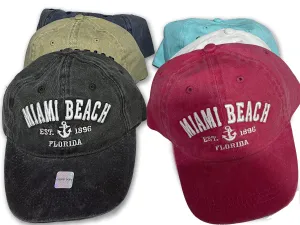 Miami Beach Florida Washed Style Hats Assortment, Adult Size - One Size Fits Most, Dad or Mom Gift Baseball Cap