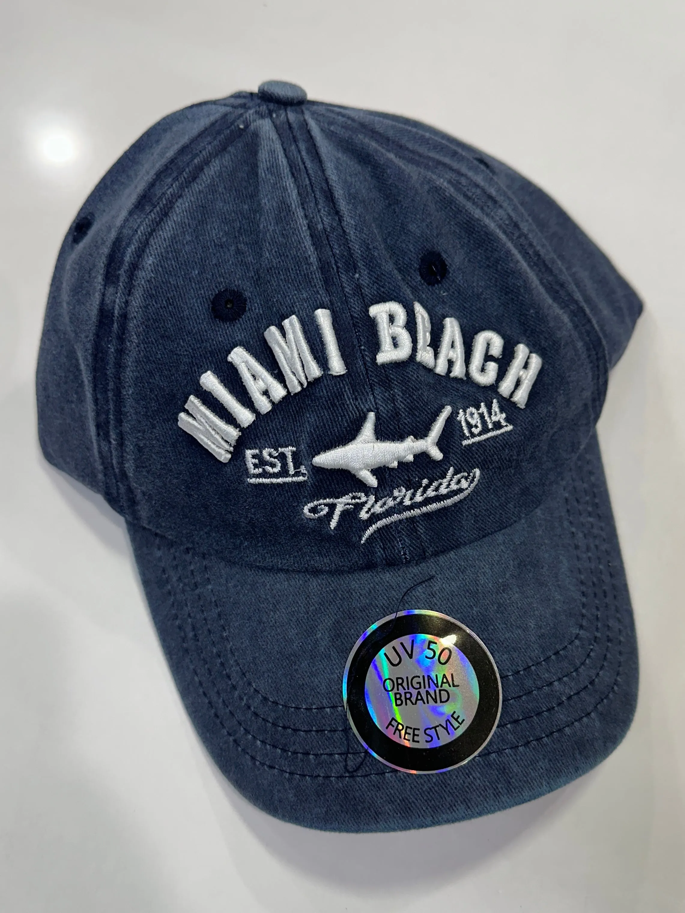 Miami Beach Florida Washed Style Hats with Shark Logo, Assortment - Adult Size - One Size Fits Most, Dad or Mom Gift Baseball Cap