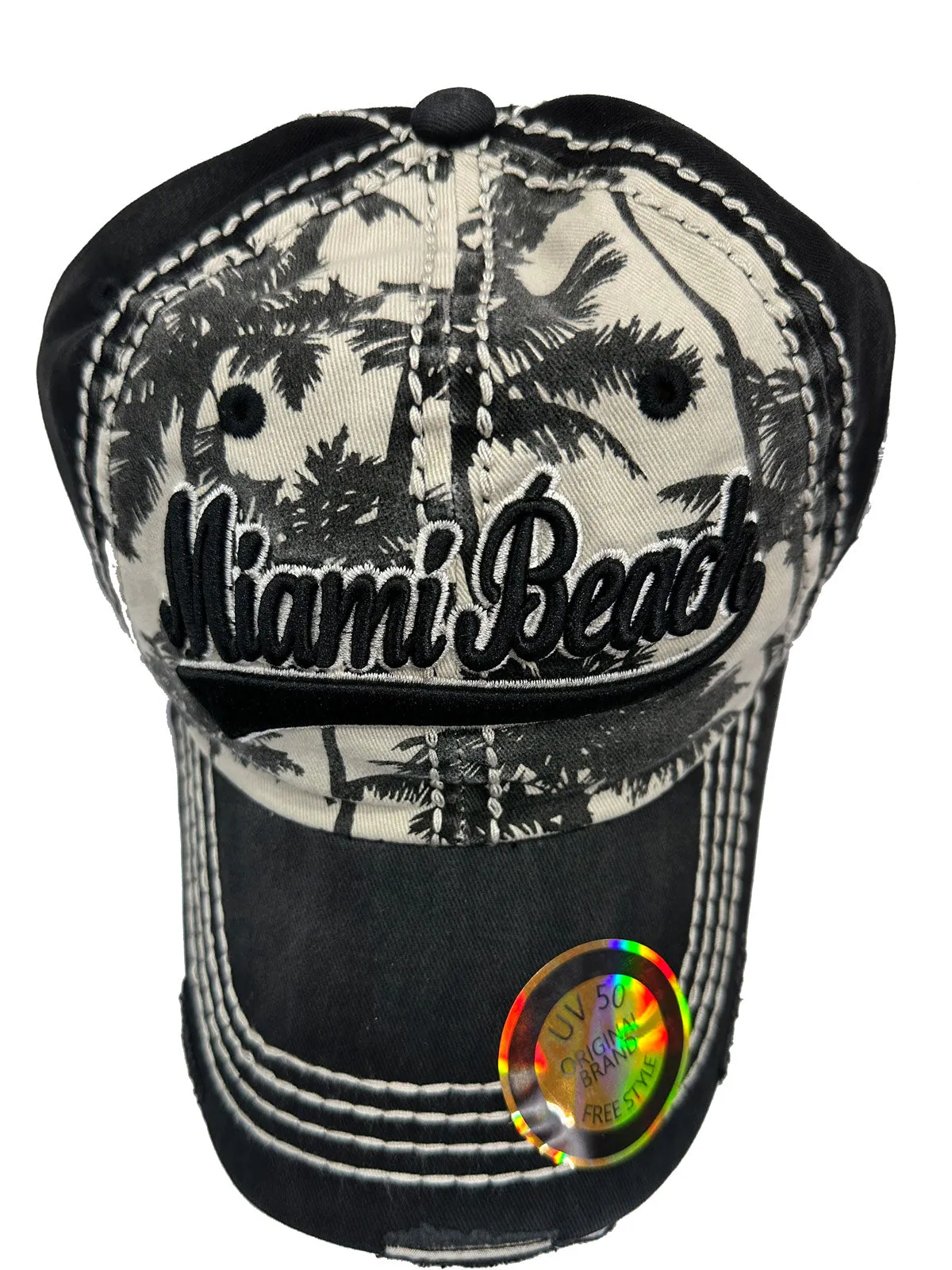 Miami Beach Washed Style Hats Assortment, Adult Size UV 50 - One Size Fits Most, Dad or Mom Gift Baseball Cap