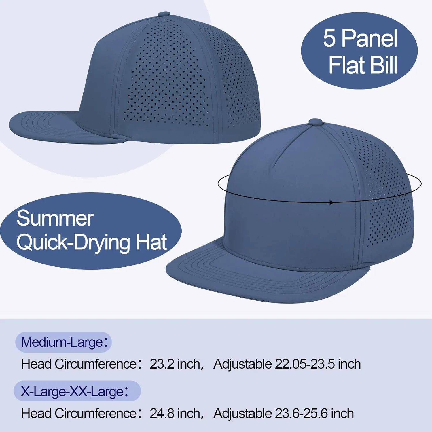 M/L/XL/XXL Oversize Flat Bill Baseball Cap for Men Women Quick Dry Snapback Hats Summer Mesh 5 Panel Cap