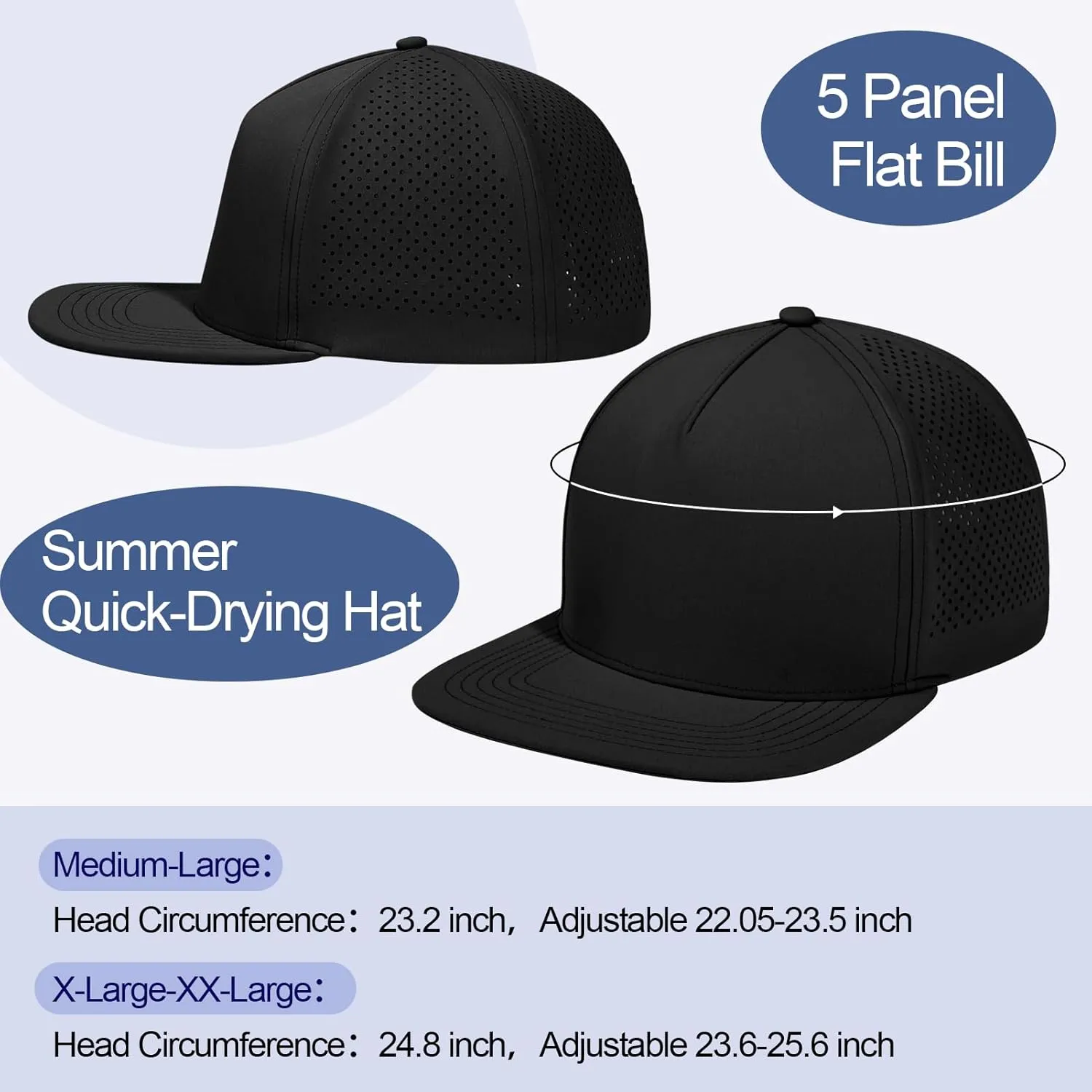 M/L/XL/XXL Oversize Flat Bill Baseball Cap for Men Women Quick Dry Snapback Hats Summer Mesh 5 Panel Cap