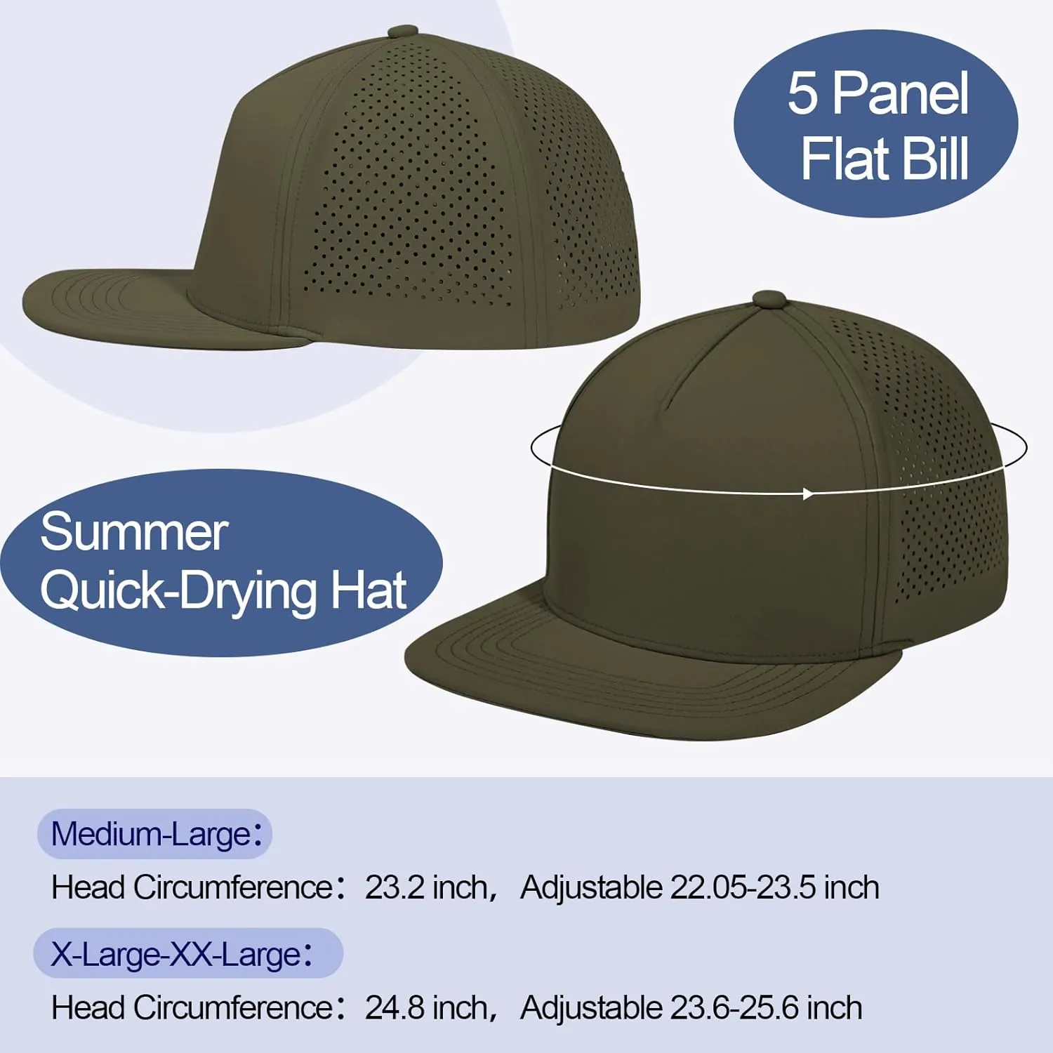 M/L/XL/XXL Oversize Flat Bill Baseball Cap for Men Women Quick Dry Snapback Hats Summer Mesh 5 Panel Cap