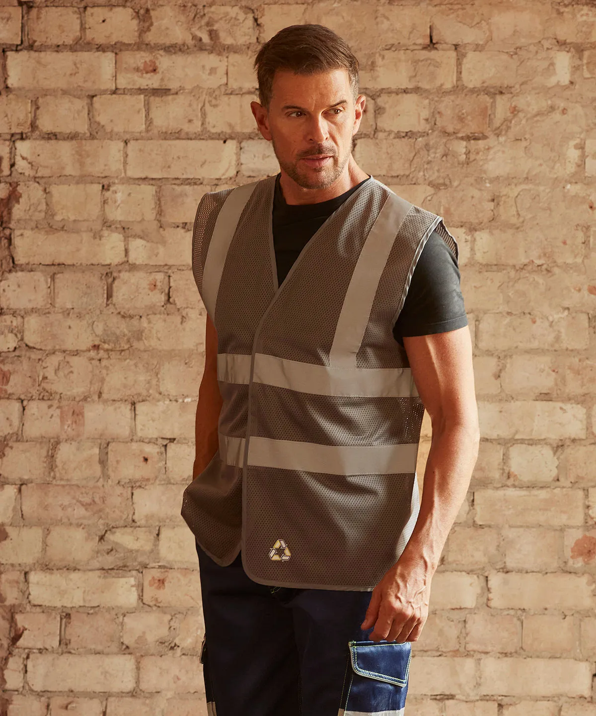 Navy - Top cool open mesh 2-band-and-braces waistcoat (HVW120)