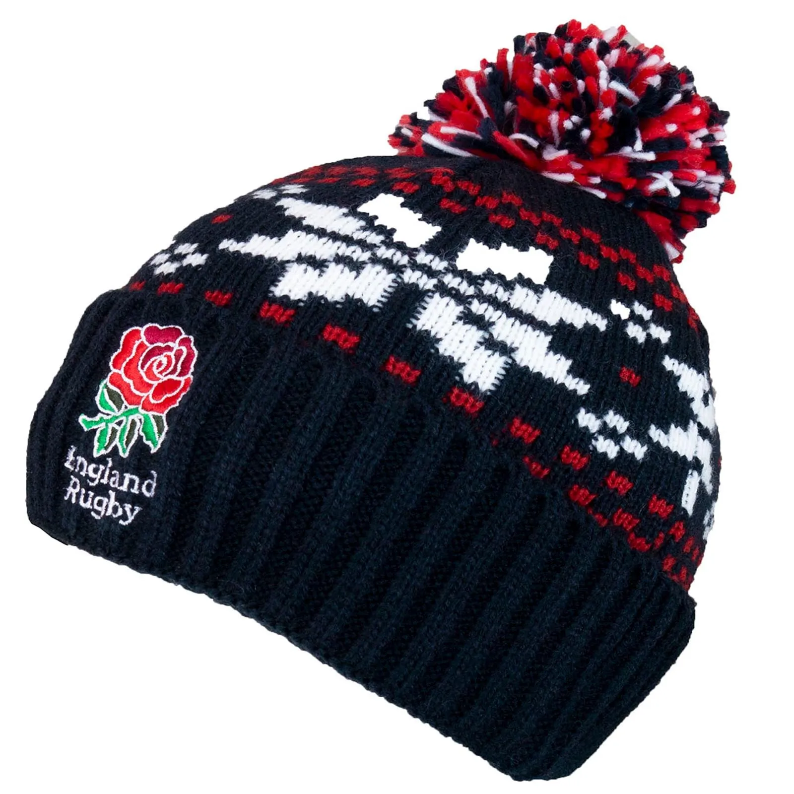 Official England Rugby RFU Adults Beanie Bobble Hat - Multi