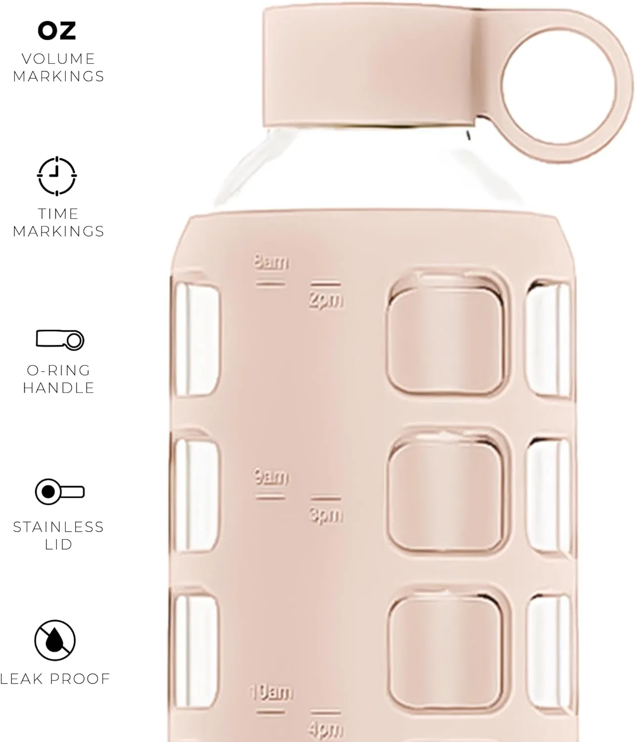 purifyou 40/32/22/12 oz Borosilicate Glass Water Bottles with Volume Markers, Silicone Sleeve, Stainless Steel Lid, Reusable Bottle for Water, Juice, Gym, and Fridge Storage (32oz Hazelnut)